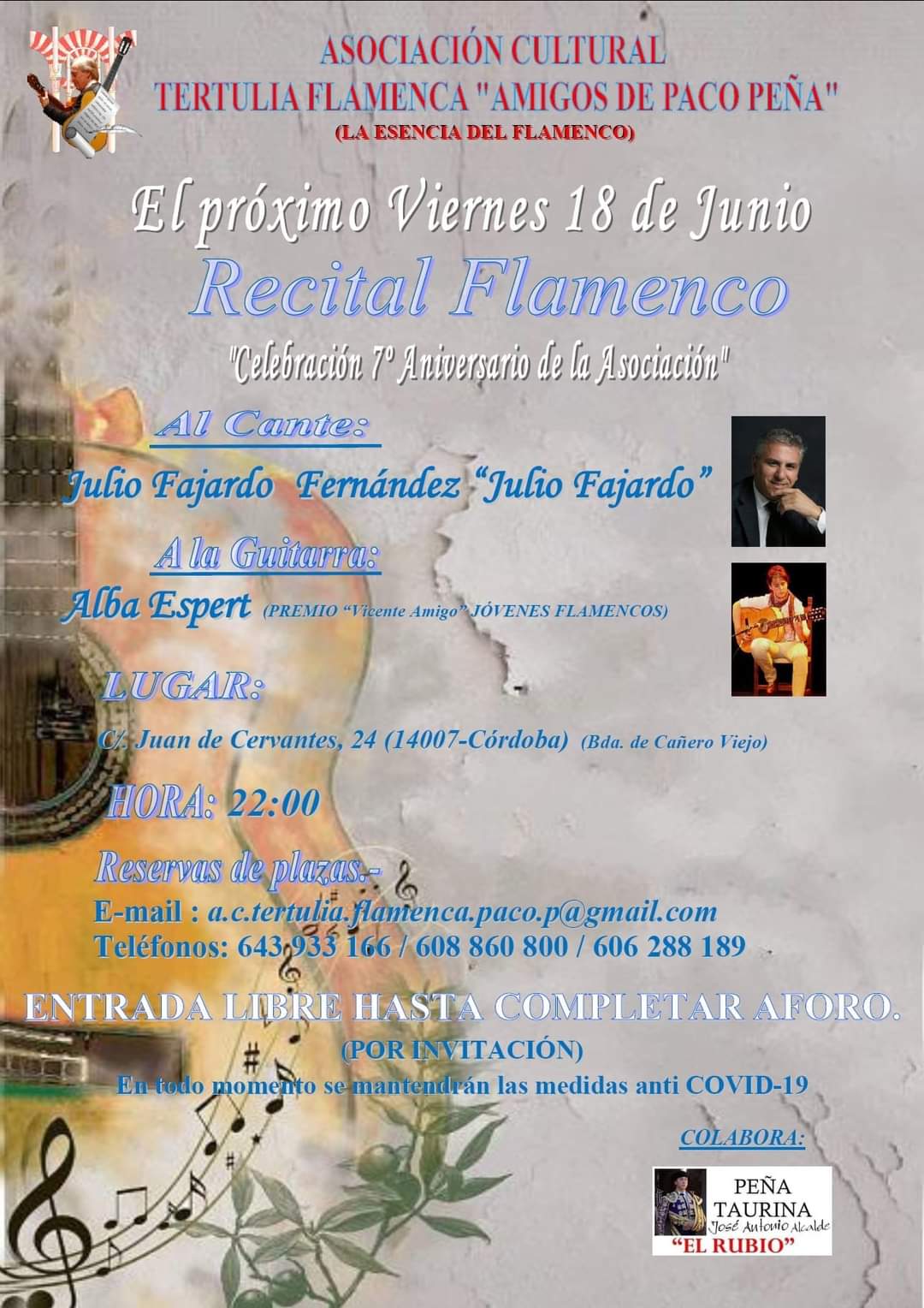 Cartel o imagen de Recital de Clausura del curso 2020/21 de la Tertulia Flamenca "Amigos de Paco Peña" - Acompañamiento al cante de Julio Fajardo