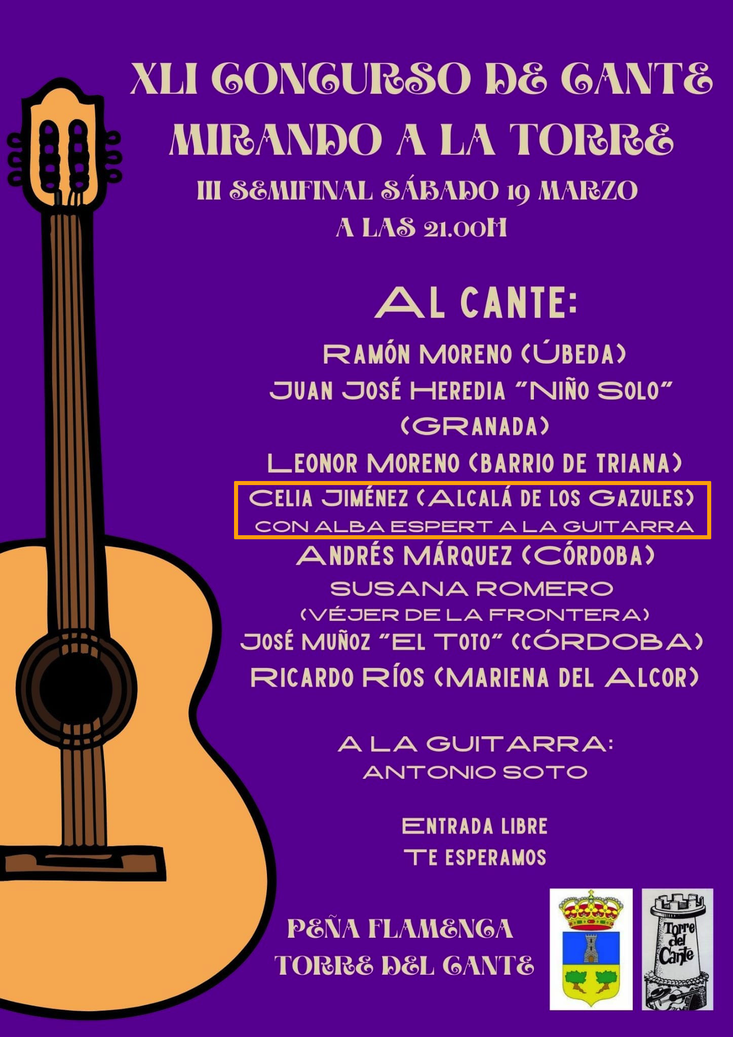 Cartel o imagen de XLI Consurso de Cante "Mirando a la Torre" · Acompañando al Cante de Celia Jiménez