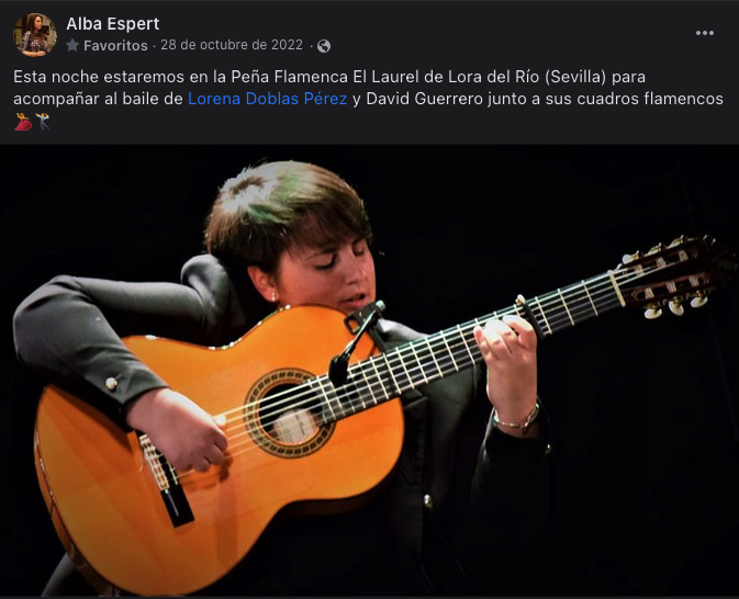 Cartel o imagen de Recital Flamenco · Alba Espert a la guitarra acompañando el baile de Lorena Doblas y David Guerrero