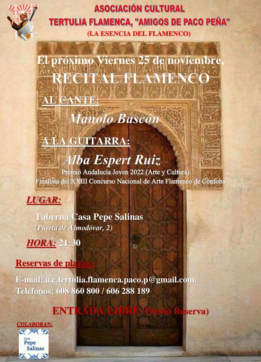 Cartel o imagen de Recital Flamenco · Manolo Bascón al cante y Alba Espert a la guitarra