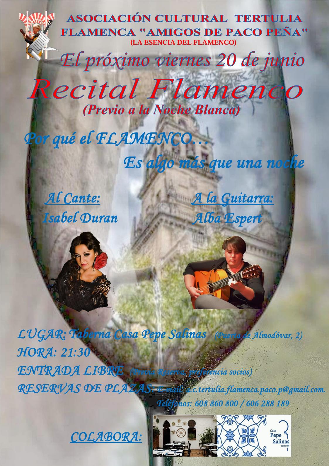 Cartel o imagen de Recital Flamenco · Previo a la Noche Blanca · Acompañando el cante de Isabel Durán